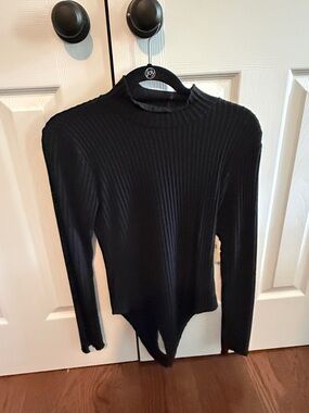 Altar'd State Black Ribbed Long-Sleeve Bodysuit